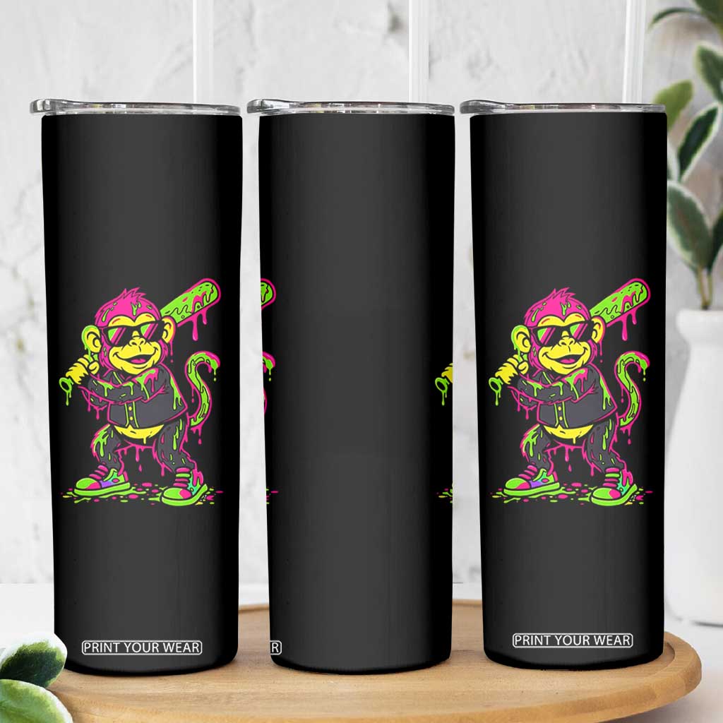 Neon Dripping Monkey Baseball Graphic Skinny Tumbler Ball Party Game Day Vibes TS02 Print Your Wear