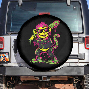 Neon Dripping Monkey Baseball Graphic Spare Tire Cover Ball Party Game Day Vibes TS02 No hole Black Print Your Wear