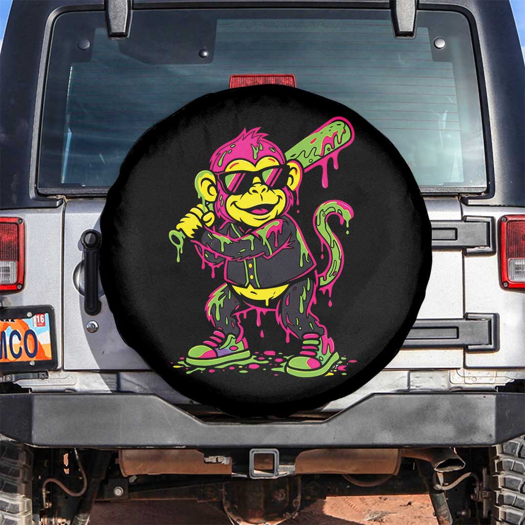 Neon Dripping Monkey Baseball Graphic Spare Tire Cover Ball Party Game Day Vibes TS02 No hole Black Print Your Wear