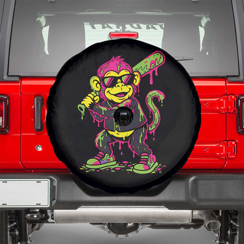 Neon Dripping Monkey Baseball Graphic Spare Tire Cover Ball Party Game Day Vibes TS02 Black Print Your Wear