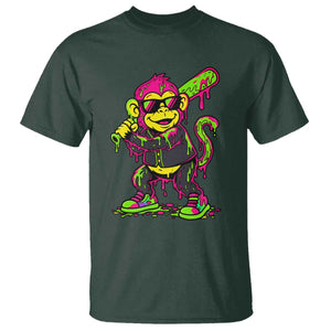 Neon Dripping Monkey Baseball Graphic T Shirt Ball Party Game Day Vibes TS02 Dark Forest Green Print Your Wear
