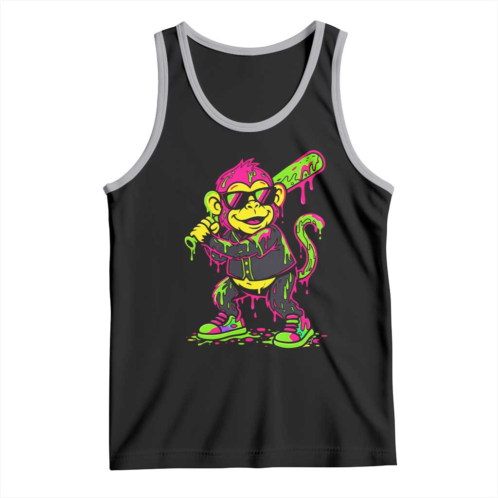 Neon Dripping Monkey Baseball Graphic Tank Top Ball Party Game Day Vibes TS02 Black Athletic Heather Print Your Wear