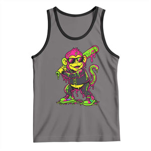 Neon Dripping Monkey Baseball Graphic Tank Top Ball Party Game Day Vibes TS02 Deep Heather Black Print Your Wear