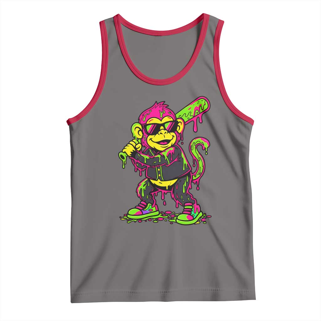Neon Dripping Monkey Baseball Graphic Tank Top Ball Party Game Day Vibes TS02 Deep Heather Red Print Your Wear