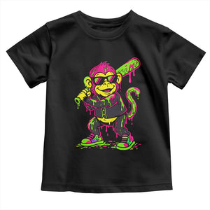 Neon Dripping Monkey Baseball Graphic Toddler T Shirt Ball Party Game Day Vibes TS02 Black Print Your Wear
