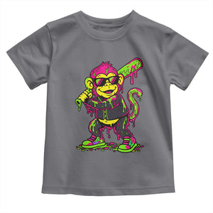 Neon Dripping Monkey Baseball Graphic Toddler T Shirt Ball Party Game Day Vibes TS02 Charcoal Print Your Wear
