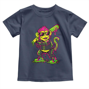 Neon Dripping Monkey Baseball Graphic Toddler T Shirt Ball Party Game Day Vibes TS02 Navy Print Your Wear