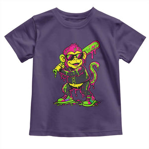 Neon Dripping Monkey Baseball Graphic Toddler T Shirt Ball Party Game Day Vibes TS02 Purple Print Your Wear