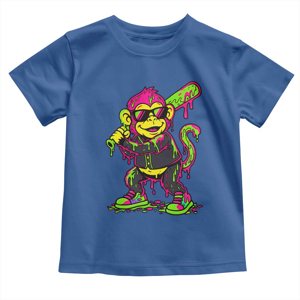 Neon Dripping Monkey Baseball Graphic Toddler T Shirt Ball Party Game Day Vibes TS02 Royal Blue Print Your Wear