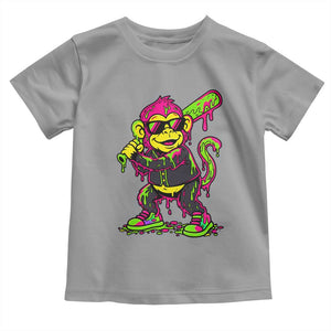 Neon Dripping Monkey Baseball Graphic Toddler T Shirt Ball Party Game Day Vibes TS02 Sport Gray Print Your Wear