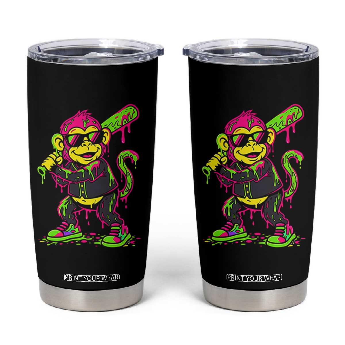 Neon Dripping Monkey Baseball Graphic Tumbler Cup Ball Party Game Day Vibes TS02 Black Print Your Wear