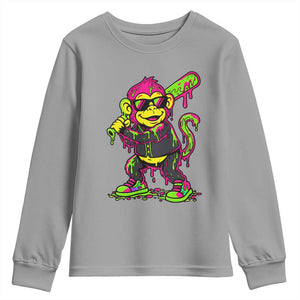 Neon Dripping Monkey Baseball Graphic Youth Sweatshirt Ball Party Game Day Vibes TS02 Sport Gray Print Your Wear