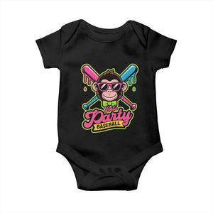Lets Party Baseball Monkey Game Day Baby Onesie Neon Dripping Bats Funny Baseball Fan Party Ball TS02 Black Print Your Wear