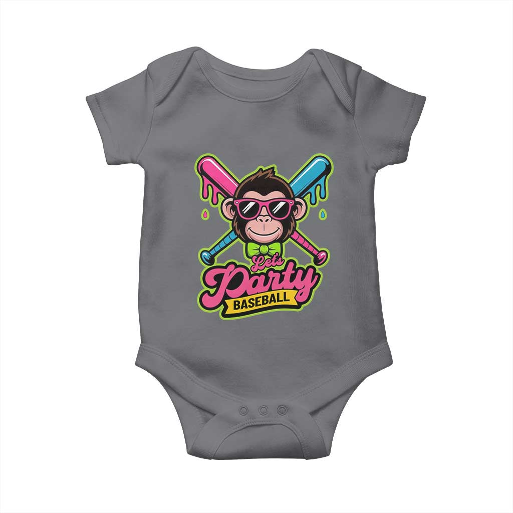 Lets Party Baseball Monkey Game Day Baby Onesie Neon Dripping Bats Funny Baseball Fan Party Ball TS02 Charcoal Print Your Wear