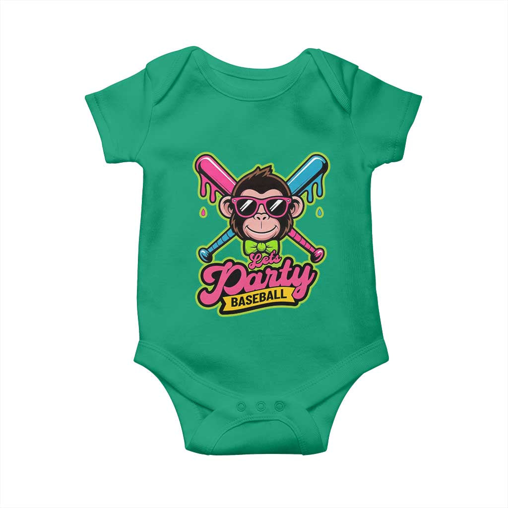 Lets Party Baseball Monkey Game Day Baby Onesie Neon Dripping Bats Funny Baseball Fan Party Ball TS02 Irish Green Print Your Wear