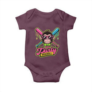 Lets Party Baseball Monkey Game Day Baby Onesie Neon Dripping Bats Funny Baseball Fan Party Ball TS02 Maroon Print Your Wear