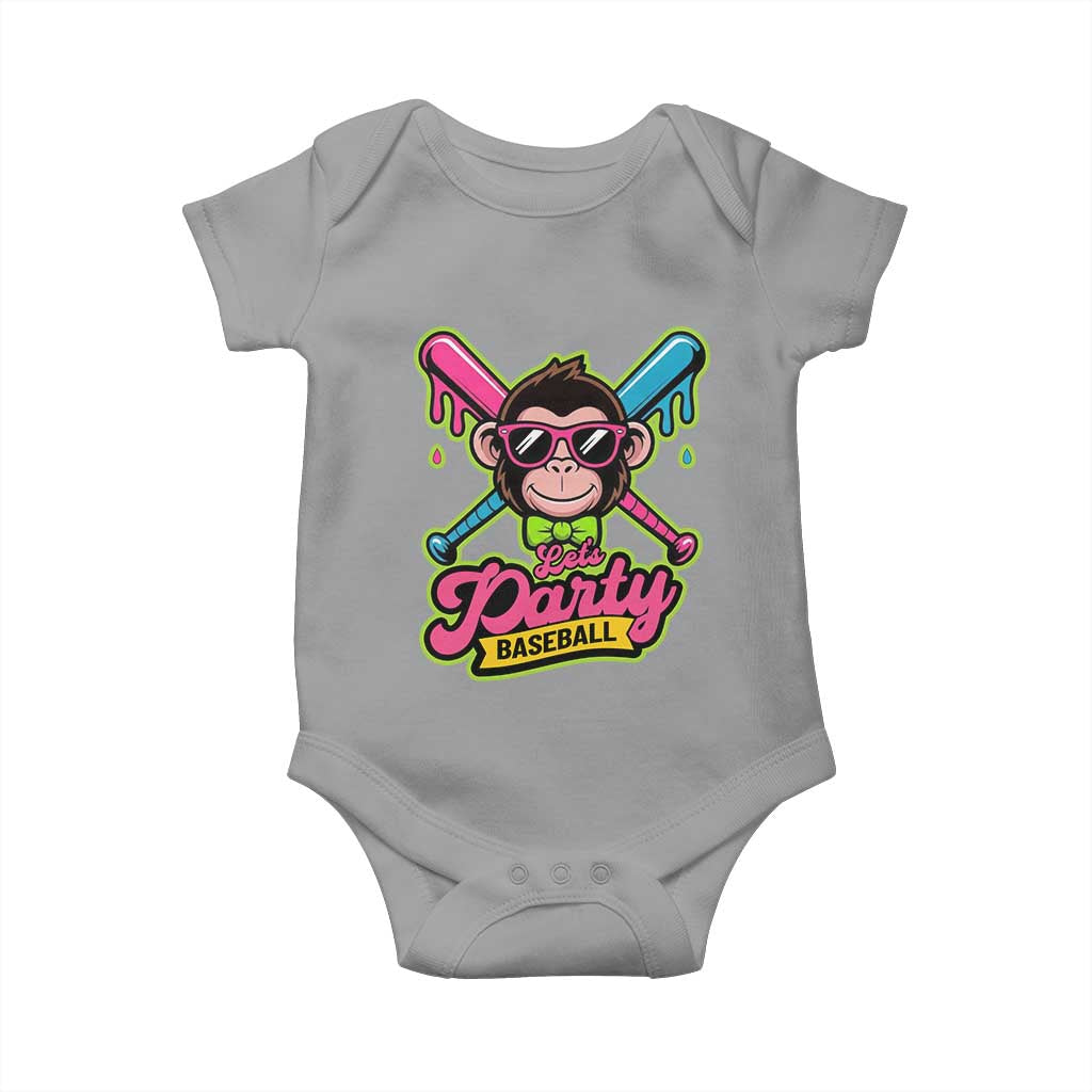 Lets Party Baseball Monkey Game Day Baby Onesie Neon Dripping Bats Funny Baseball Fan Party Ball TS02 Sport Gray Print Your Wear
