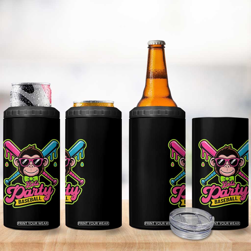Lets Party Baseball Monkey Game Day 4 in 1 Can Cooler Tumbler Neon Dripping Bats Funny Baseball Fan Party Ball TS02 Print Your Wear