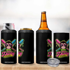 Lets Party Baseball Monkey Game Day 4 in 1 Can Cooler Tumbler Neon Dripping Bats Funny Baseball Fan Party Ball TS02 Print Your Wear