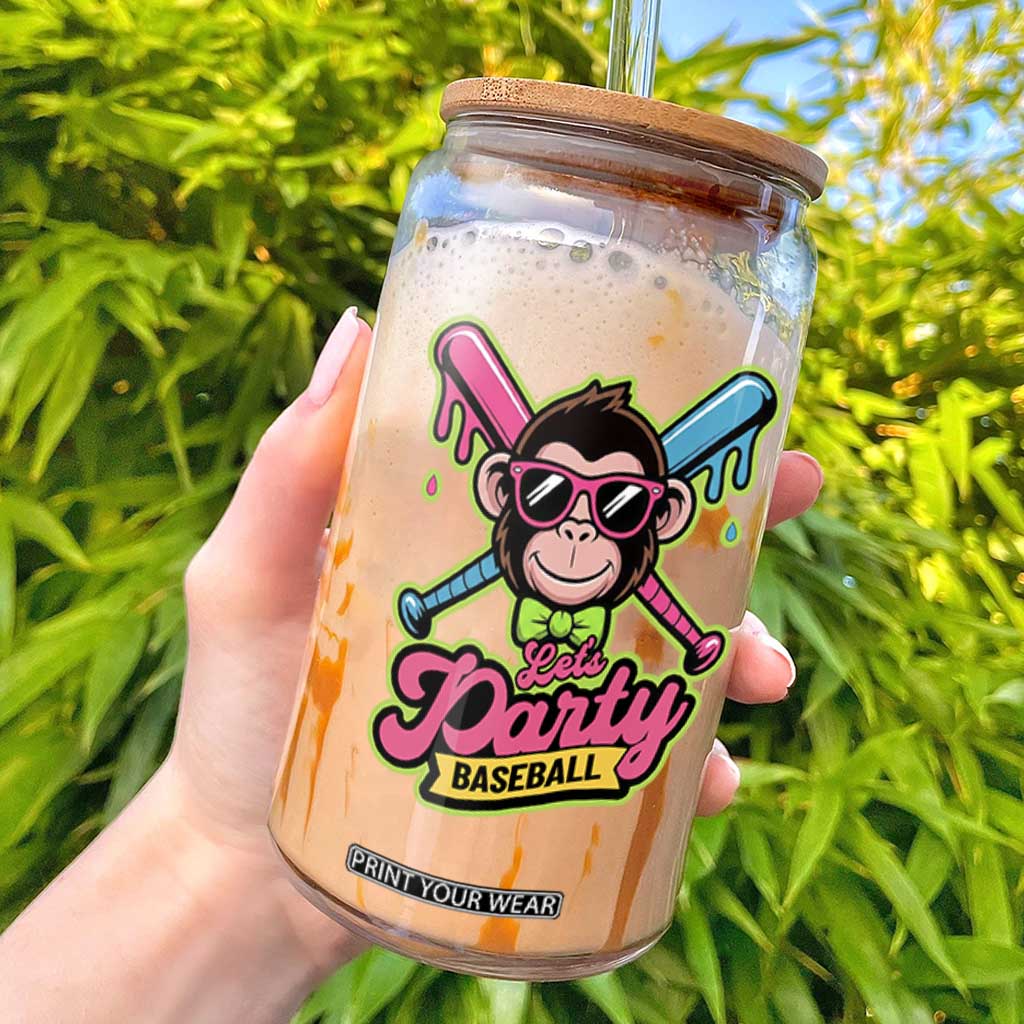 Lets Party Baseball Monkey Game Day Glass Can Neon Dripping Bats Funny Baseball Fan Party Ball TS02 Black Print Your Wear