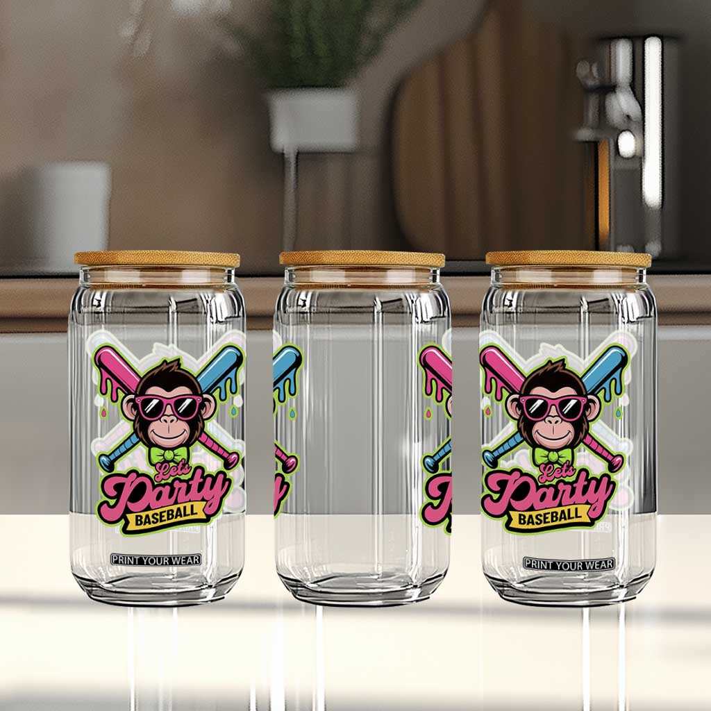 Lets Party Baseball Monkey Game Day Glass Can Neon Dripping Bats Funny Baseball Fan Party Ball TS02 Print Your Wear