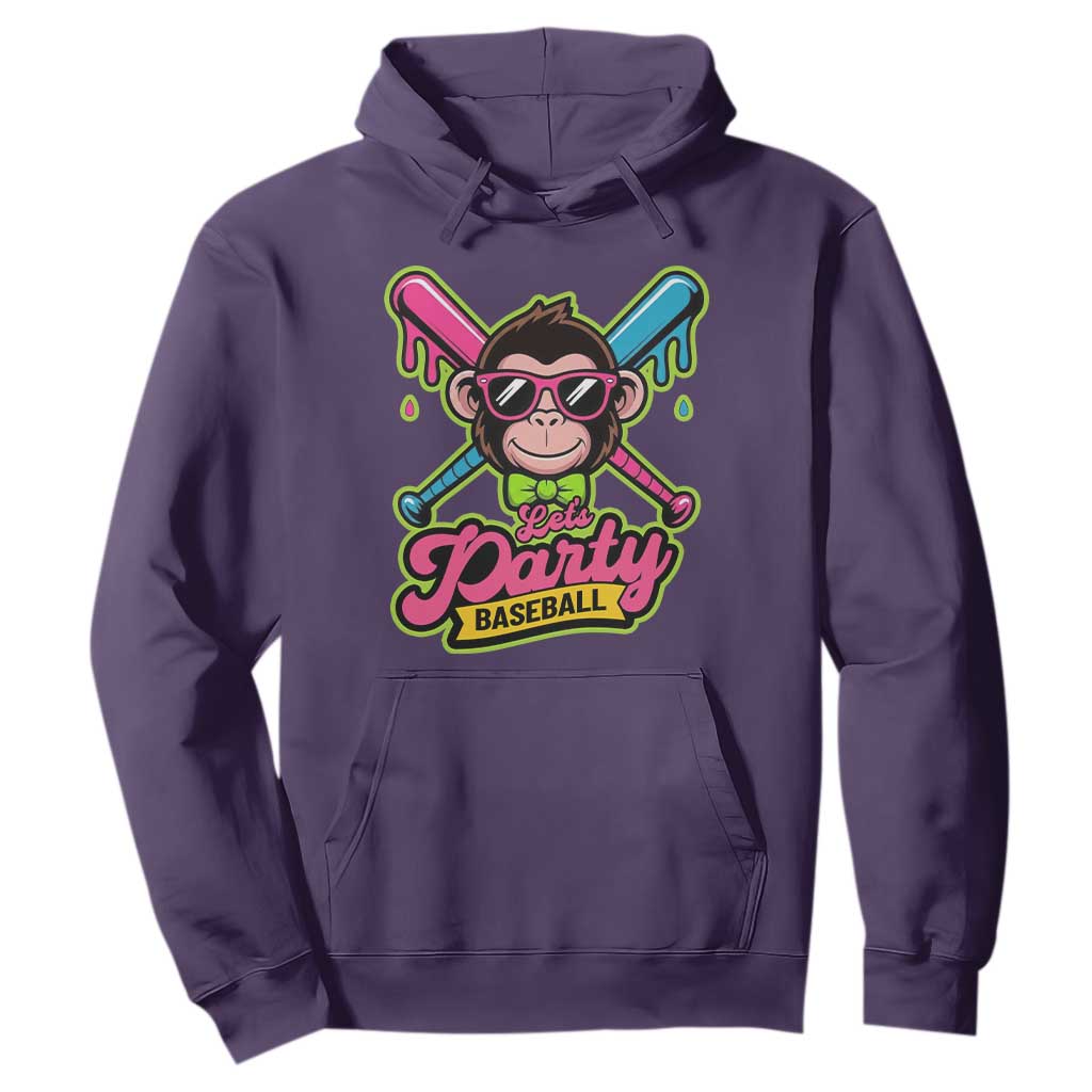Lets Party Baseball Monkey Game Day Hoodie Neon Dripping Bats Funny Baseball Fan Party Ball TS02 Purple Print Your Wear