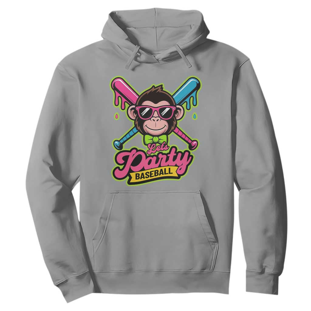 Lets Party Baseball Monkey Game Day Hoodie Neon Dripping Bats Funny Baseball Fan Party Ball TS02 Sport Gray Print Your Wear