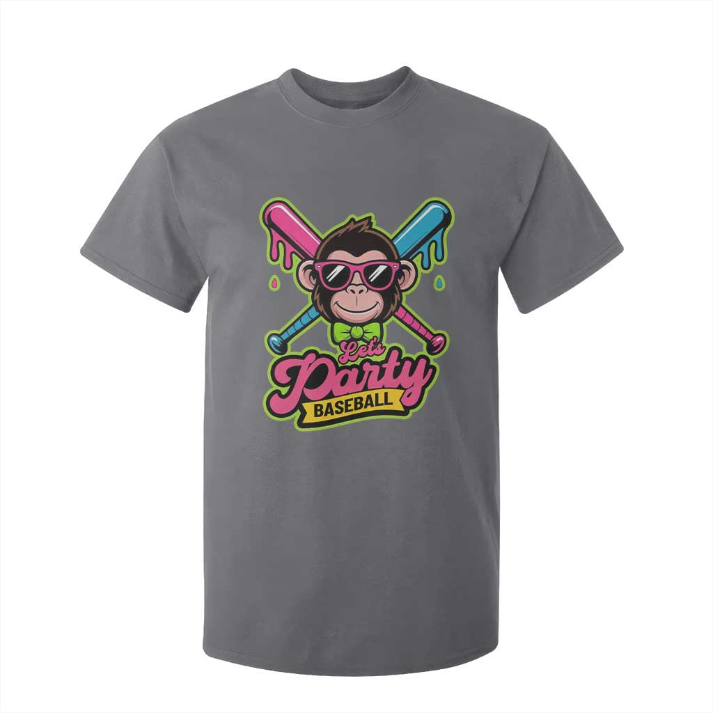 Lets Party Baseball Monkey Game Day T Shirt For Kid Neon Dripping Bats Funny Baseball Fan Party Ball TS02 Charcoal Print Your Wear