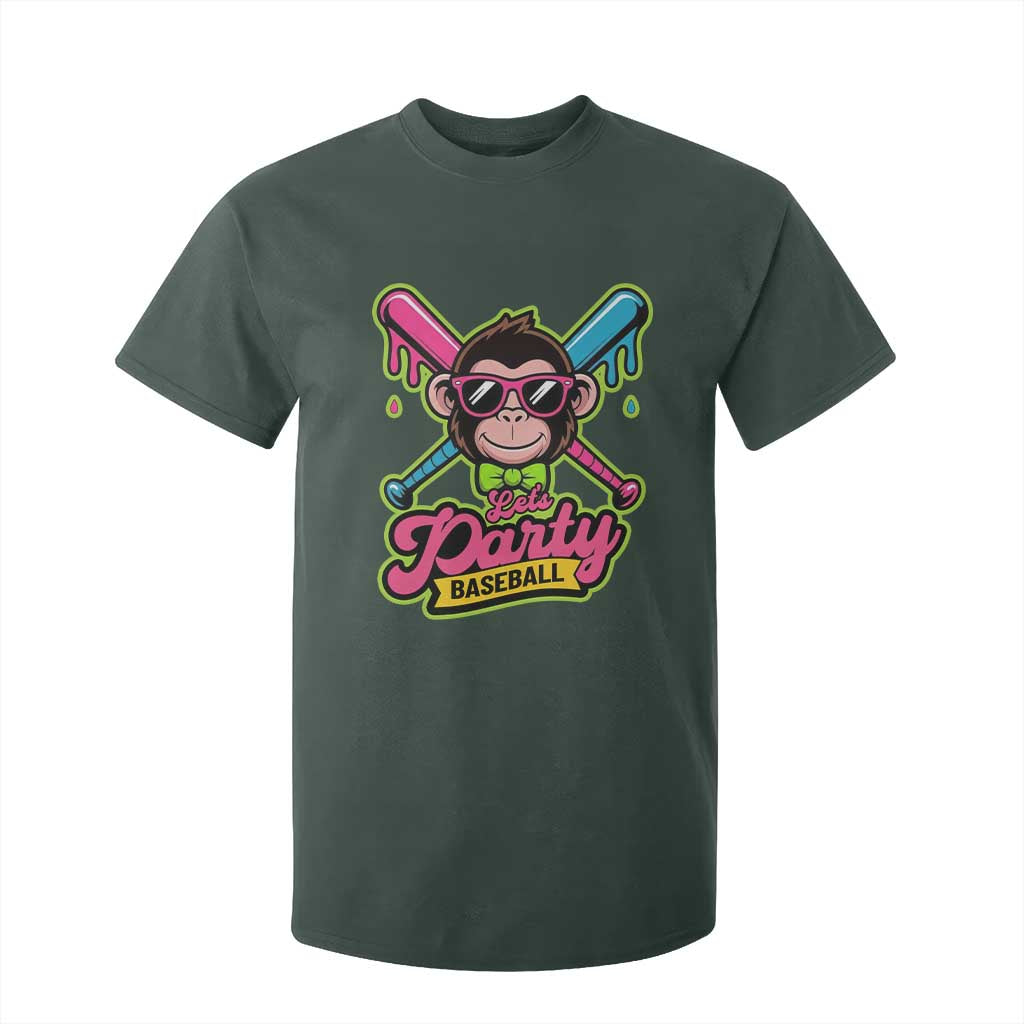 Lets Party Baseball Monkey Game Day T Shirt For Kid Neon Dripping Bats Funny Baseball Fan Party Ball TS02 Dark Forest Green Print Your Wear
