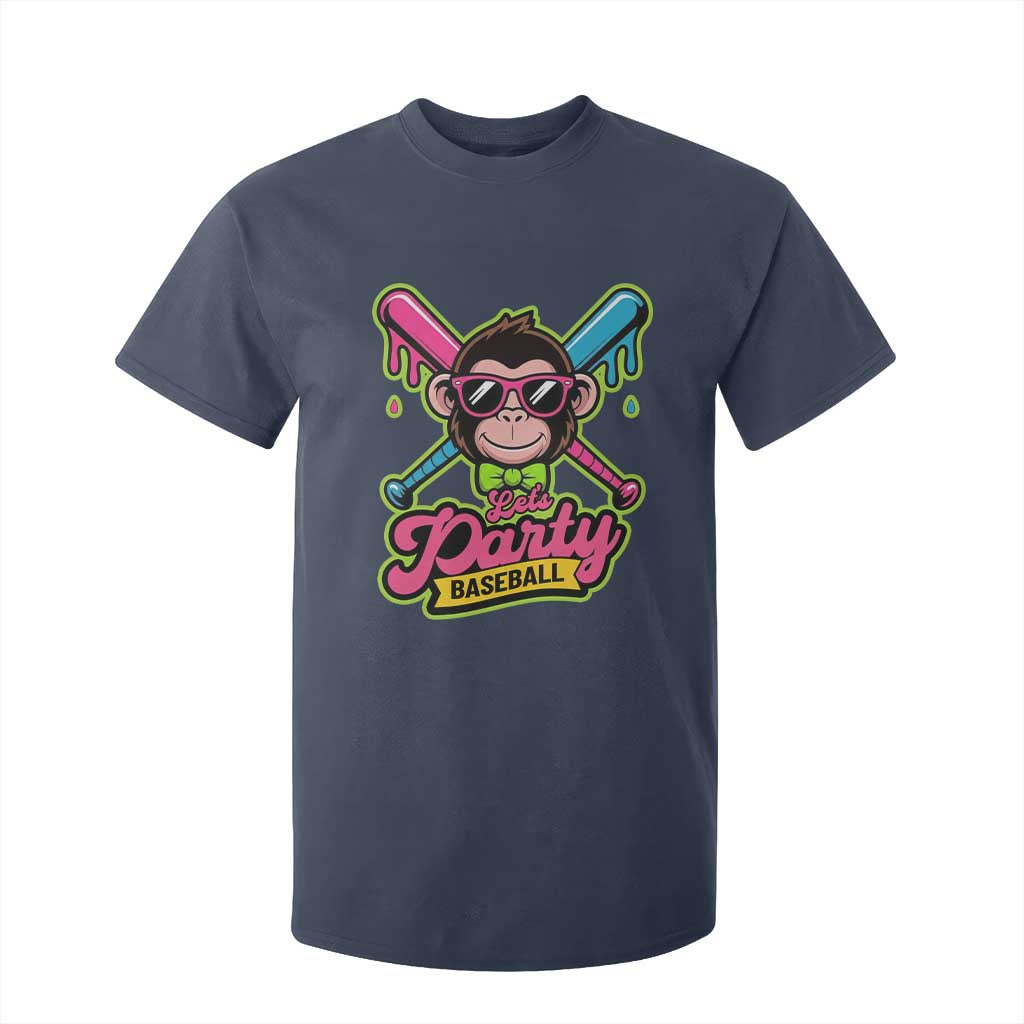 Lets Party Baseball Monkey Game Day T Shirt For Kid Neon Dripping Bats Funny Baseball Fan Party Ball TS02 Navy Print Your Wear