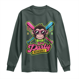 Lets Party Baseball Monkey Game Day Long Sleeve Shirt Neon Dripping Bats Funny Baseball Fan Party Ball TS02 Dark Forest Green Print Your Wear