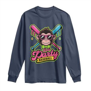 Lets Party Baseball Monkey Game Day Long Sleeve Shirt Neon Dripping Bats Funny Baseball Fan Party Ball TS02 Navy Print Your Wear