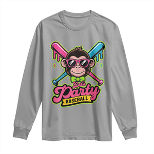 Lets Party Baseball Monkey Game Day Long Sleeve Shirt Neon Dripping Bats Funny Baseball Fan Party Ball TS02 Sport Gray Print Your Wear