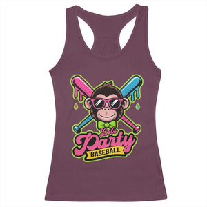 Lets Party Baseball Monkey Game Day Racerback Tank Top Neon Dripping Bats Funny Baseball Fan Party Ball TS02 Maroon Print Your Wear