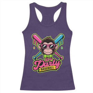 Lets Party Baseball Monkey Game Day Racerback Tank Top Neon Dripping Bats Funny Baseball Fan Party Ball TS02 Purple Print Your Wear