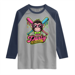 Lets Party Baseball Monkey Game Day Raglan Shirt Neon Dripping Bats Funny Baseball Fan Party Ball TS02 Sport Gray Navy Print Your Wear