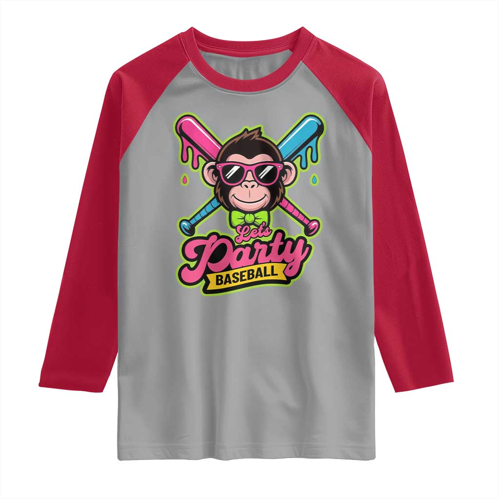 Lets Party Baseball Monkey Game Day Raglan Shirt Neon Dripping Bats Funny Baseball Fan Party Ball TS02 Sport Gray Red Print Your Wear