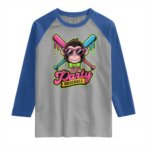Lets Party Baseball Monkey Game Day Raglan Shirt Neon Dripping Bats Funny Baseball Fan Party Ball TS02 Sport Gray Royal Print Your Wear