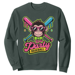 Lets Party Baseball Monkey Game Day Sweatshirt Neon Dripping Bats Funny Baseball Fan Party Ball TS02 Dark Forest Green Print Your Wear