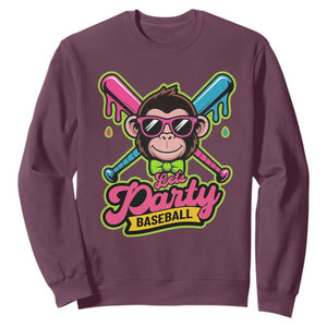 Lets Party Baseball Monkey Game Day Sweatshirt Neon Dripping Bats Funny Baseball Fan Party Ball TS02 Maroon Print Your Wear