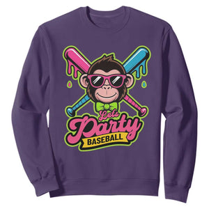 Lets Party Baseball Monkey Game Day Sweatshirt Neon Dripping Bats Funny Baseball Fan Party Ball TS02 Purple Print Your Wear