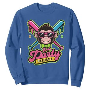 Lets Party Baseball Monkey Game Day Sweatshirt Neon Dripping Bats Funny Baseball Fan Party Ball TS02 Royal Blue Print Your Wear