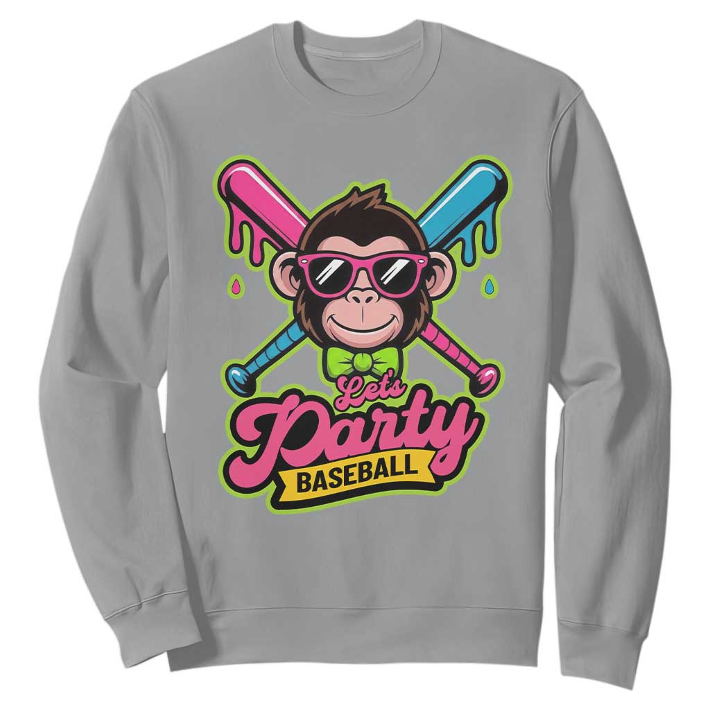 Lets Party Baseball Monkey Game Day Sweatshirt Neon Dripping Bats Funny Baseball Fan Party Ball TS02 Sport Gray Print Your Wear