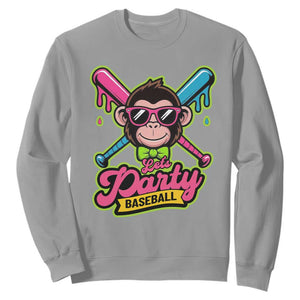 Lets Party Baseball Monkey Game Day Sweatshirt Neon Dripping Bats Funny Baseball Fan Party Ball TS02 Sport Gray Print Your Wear