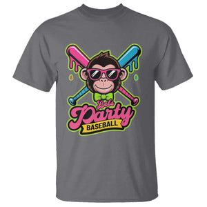 Lets Party Baseball Monkey Game Day T Shirt Neon Dripping Bats Funny Baseball Fan Party Ball TS02 Charcoal Print Your Wear