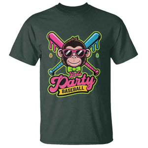 Lets Party Baseball Monkey Game Day T Shirt Neon Dripping Bats Funny Baseball Fan Party Ball TS02 Dark Forest Green Print Your Wear