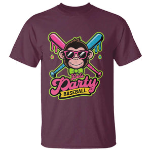 Lets Party Baseball Monkey Game Day T Shirt Neon Dripping Bats Funny Baseball Fan Party Ball TS02 Maroon Print Your Wear