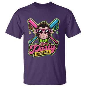 Lets Party Baseball Monkey Game Day T Shirt Neon Dripping Bats Funny Baseball Fan Party Ball TS02 Purple Print Your Wear