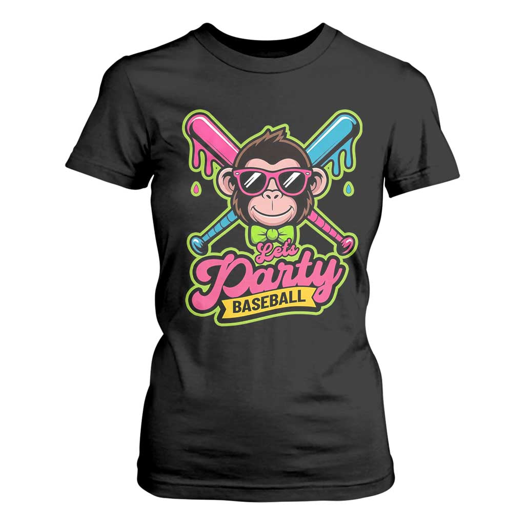 Lets Party Baseball Monkey Game Day T Shirt For Women Neon Dripping Bats Funny Baseball Fan Party Ball TS02 Black Print Your Wear