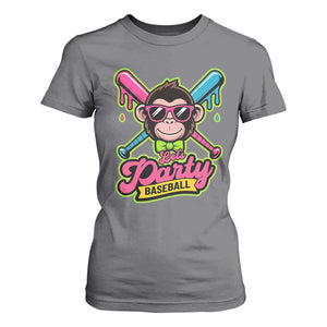 Lets Party Baseball Monkey Game Day T Shirt For Women Neon Dripping Bats Funny Baseball Fan Party Ball TS02 Charcoal Print Your Wear